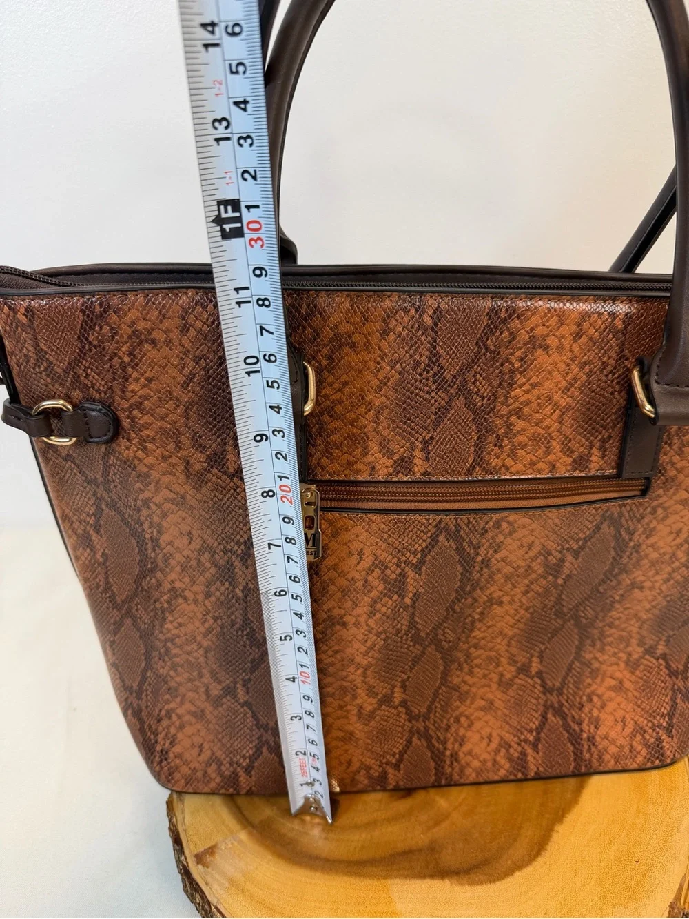 Montana West handbag tote‎ brown snakeskin embossed print vegan leather large